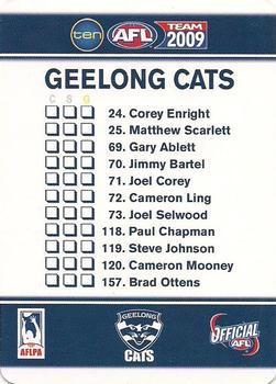 2009 Team Coach AFL Team - Team Checklists #NNO Geelong Cats Back